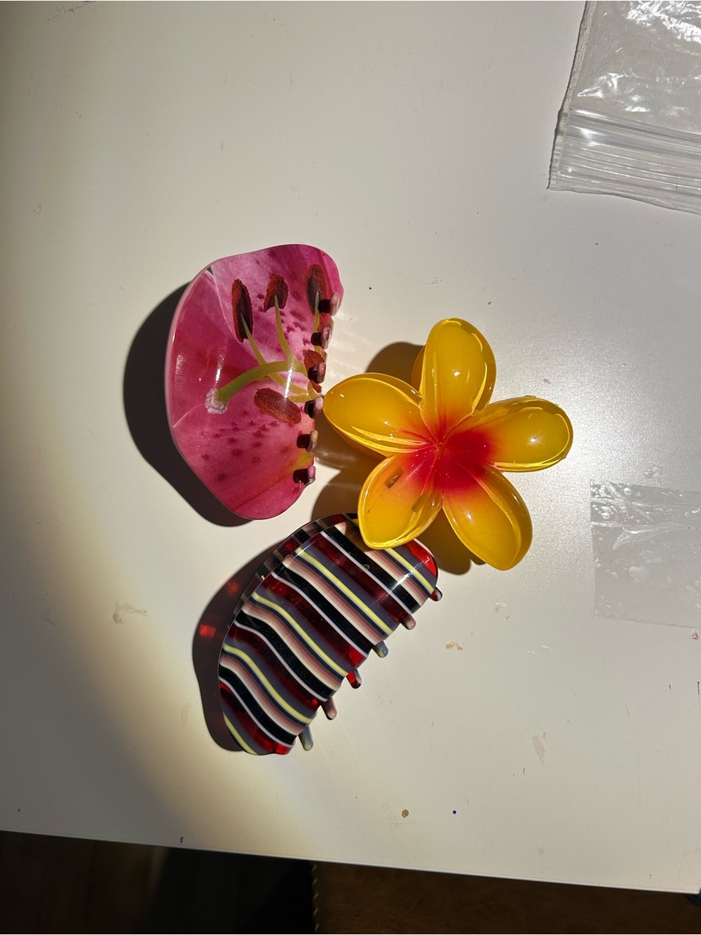 Floral & Striped Hair Clip Set - Pink & Yellow